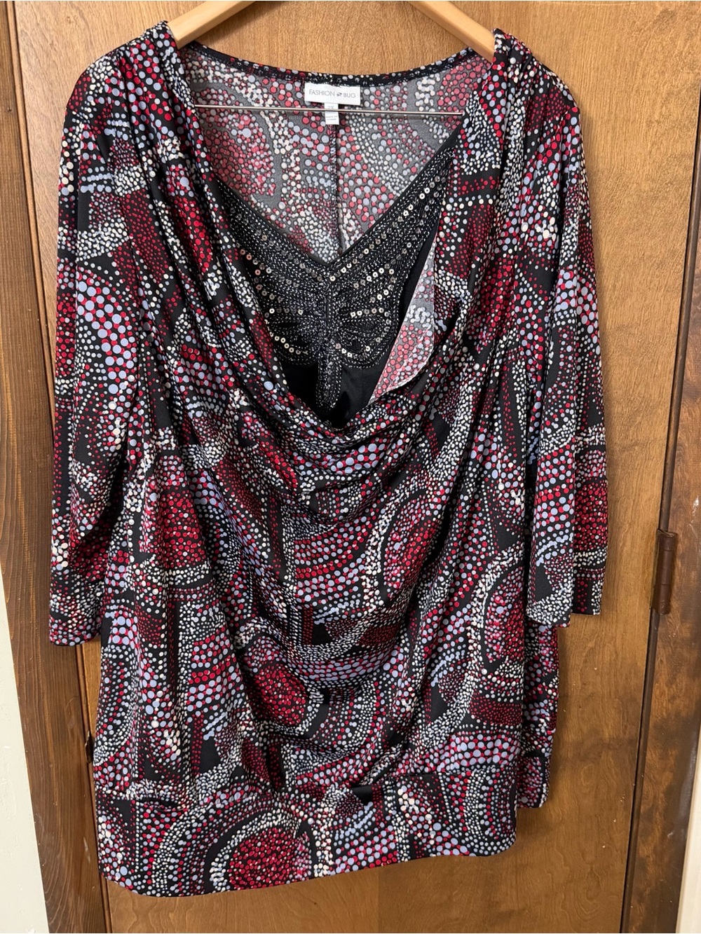 Fashion Bug Plus Size 2X Pink White Gray Polka Dot Top